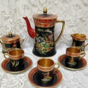 1894-1927 Rare, Carlton Ware England, Polychrome Blue Willow, 11pc Demi Tea Set